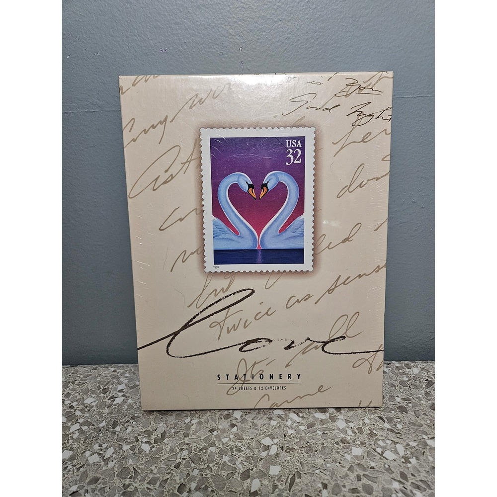 VTG USPS Stationery Set Love Swan Stamp Cream 24 Sheets 12 Envelopes 1997